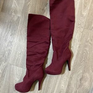 Burgundy High Heel Boots